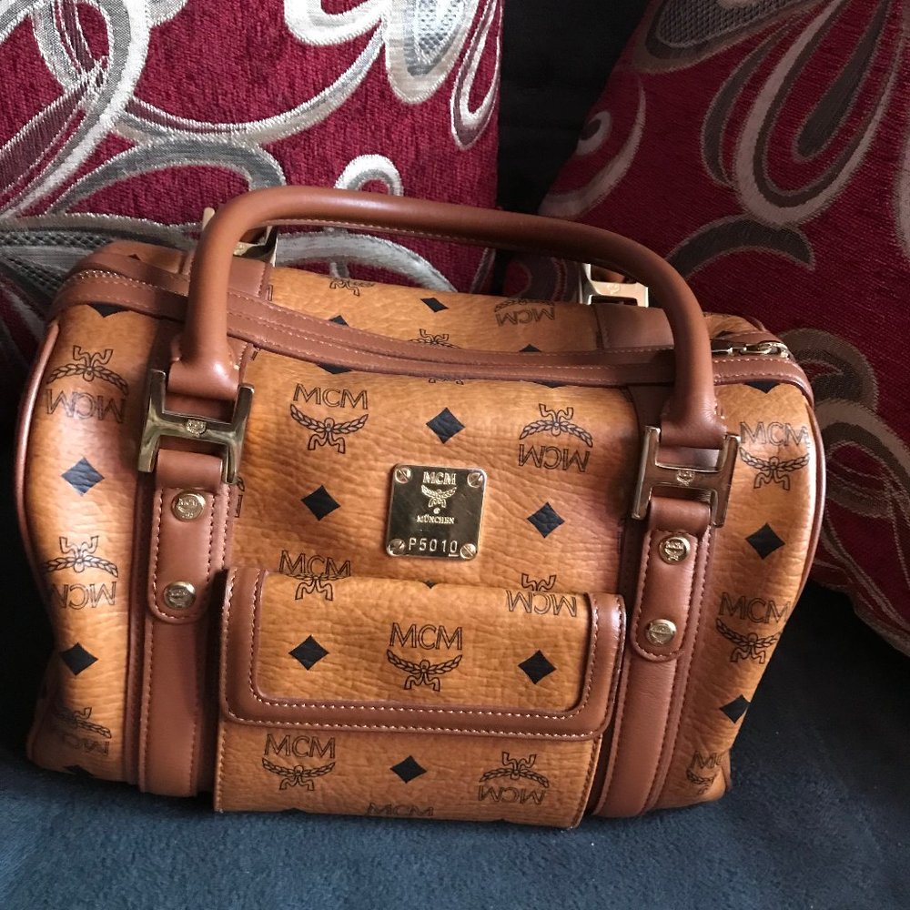 Authentic MCM Cognac boston Bag